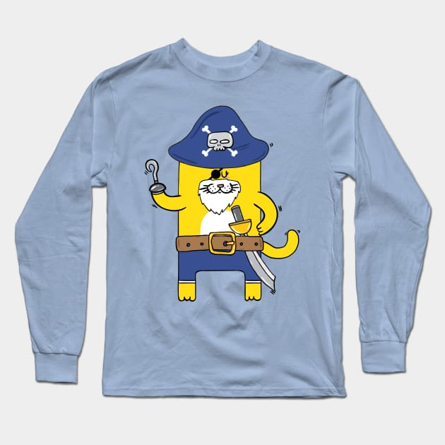 Pirate Meow Long Sleeve T-Shirt by adrianserghie